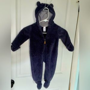 Carters 9 mo hooded zip up fleece pram, navy blue